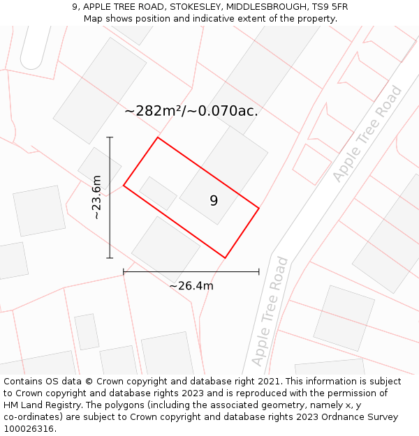 9, APPLE TREE ROAD, STOKESLEY, MIDDLESBROUGH, TS9 5FR: Plot and title map