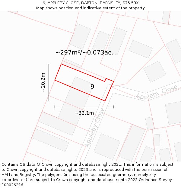 9, APPLEBY CLOSE, DARTON, BARNSLEY, S75 5RX: Plot and title map