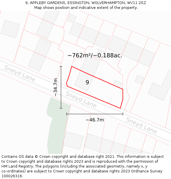 9, APPLEBY GARDENS, ESSINGTON, WOLVERHAMPTON, WV11 2SZ: Plot and title map