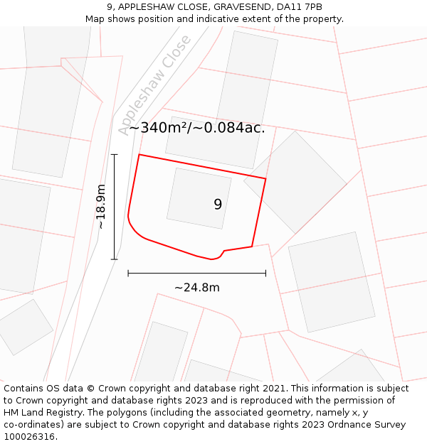 9, APPLESHAW CLOSE, GRAVESEND, DA11 7PB: Plot and title map