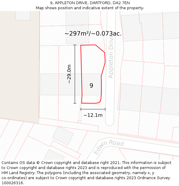 9, APPLETON DRIVE, DARTFORD, DA2 7EN: Plot and title map