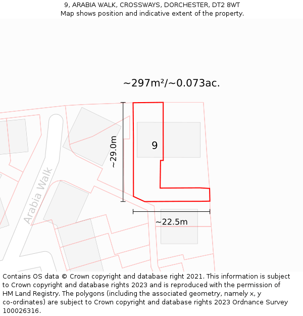 9, ARABIA WALK, CROSSWAYS, DORCHESTER, DT2 8WT: Plot and title map