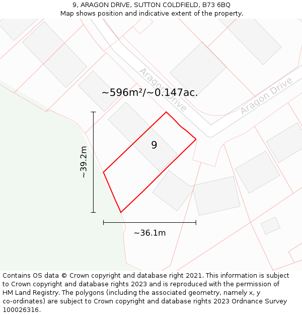 9, ARAGON DRIVE, SUTTON COLDFIELD, B73 6BQ: Plot and title map