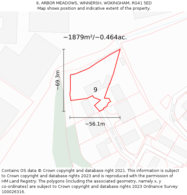 9, ARBOR MEADOWS, WINNERSH, WOKINGHAM, RG41 5ED: Plot and title map