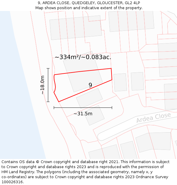 9, ARDEA CLOSE, QUEDGELEY, GLOUCESTER, GL2 4LP: Plot and title map