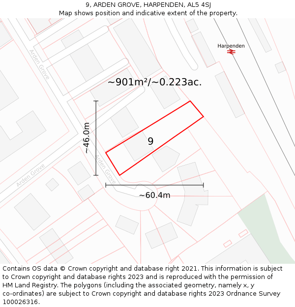 9, ARDEN GROVE, HARPENDEN, AL5 4SJ: Plot and title map