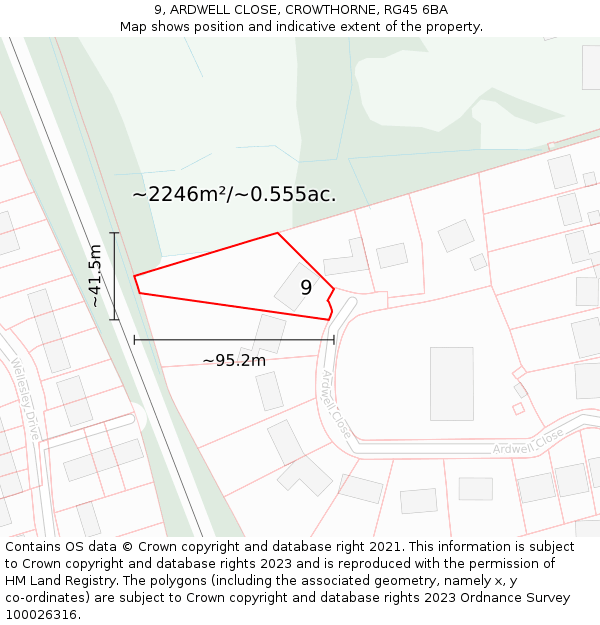 9, ARDWELL CLOSE, CROWTHORNE, RG45 6BA: Plot and title map