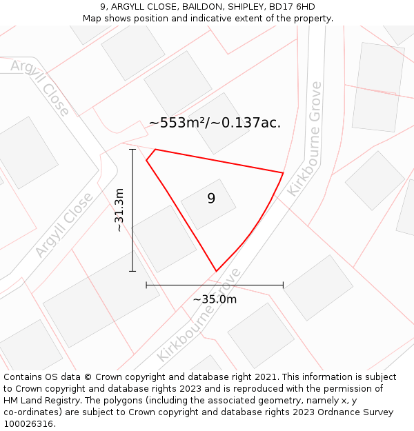 9, ARGYLL CLOSE, BAILDON, SHIPLEY, BD17 6HD: Plot and title map
