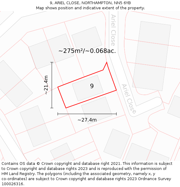 9, ARIEL CLOSE, NORTHAMPTON, NN5 6YB: Plot and title map