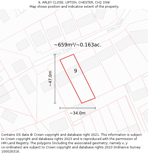 9, ARLEY CLOSE, UPTON, CHESTER, CH2 1NW: Plot and title map