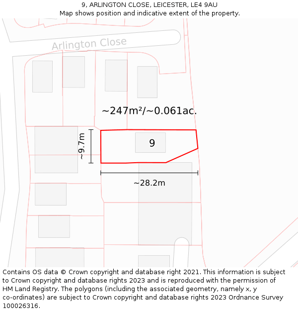 9, ARLINGTON CLOSE, LEICESTER, LE4 9AU: Plot and title map