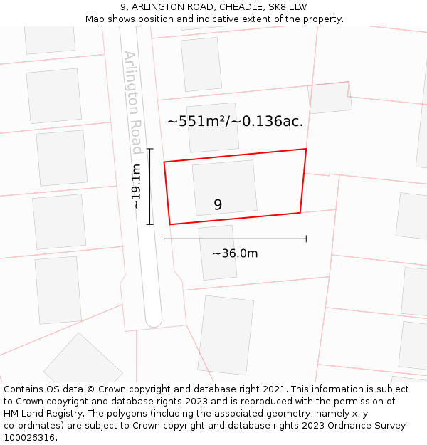 9, ARLINGTON ROAD, CHEADLE, SK8 1LW: Plot and title map