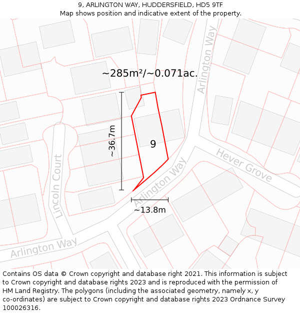 9, ARLINGTON WAY, HUDDERSFIELD, HD5 9TF: Plot and title map