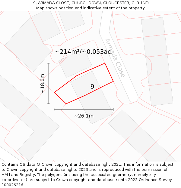 9, ARMADA CLOSE, CHURCHDOWN, GLOUCESTER, GL3 1ND: Plot and title map