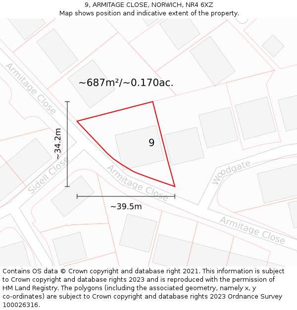 9, ARMITAGE CLOSE, NORWICH, NR4 6XZ: Plot and title map