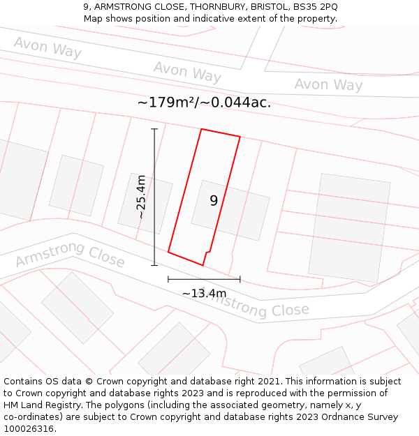 9, ARMSTRONG CLOSE, THORNBURY, BRISTOL, BS35 2PQ: Plot and title map