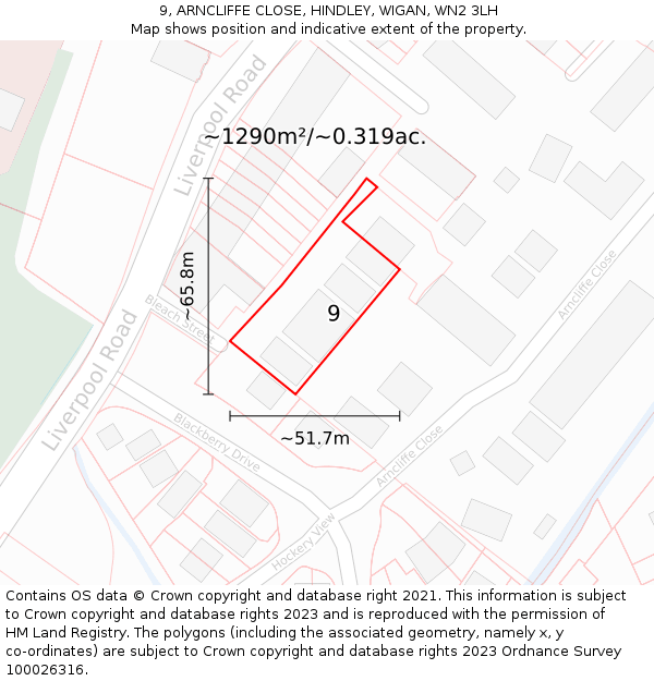 9, ARNCLIFFE CLOSE, HINDLEY, WIGAN, WN2 3LH: Plot and title map