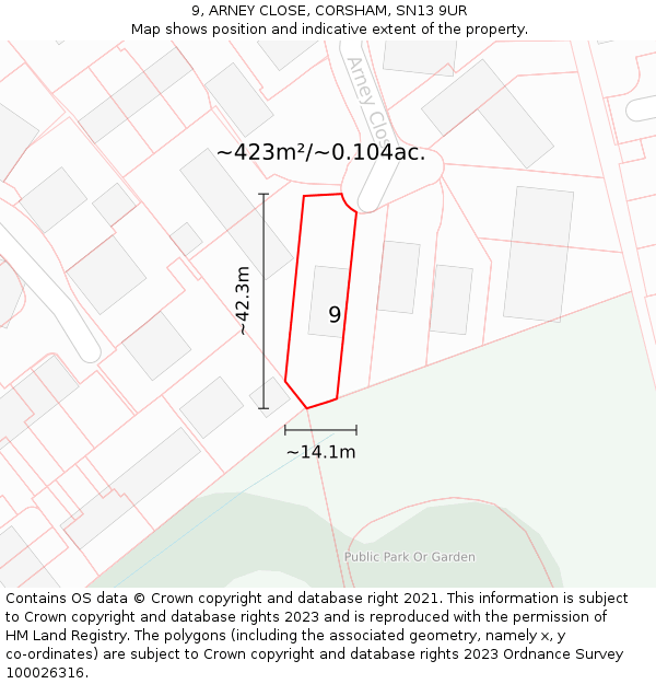 9, ARNEY CLOSE, CORSHAM, SN13 9UR: Plot and title map