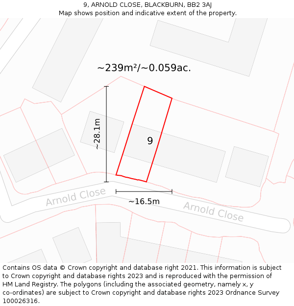 9, ARNOLD CLOSE, BLACKBURN, BB2 3AJ: Plot and title map