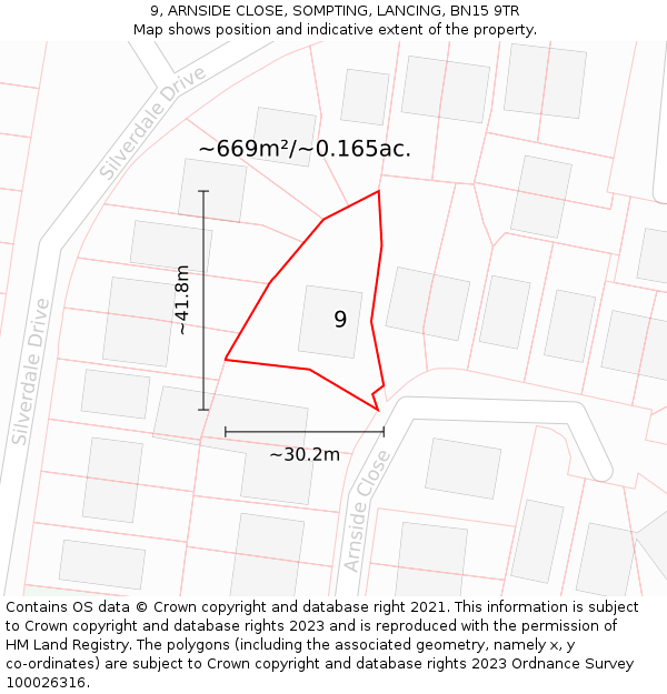 9, ARNSIDE CLOSE, SOMPTING, LANCING, BN15 9TR: Plot and title map