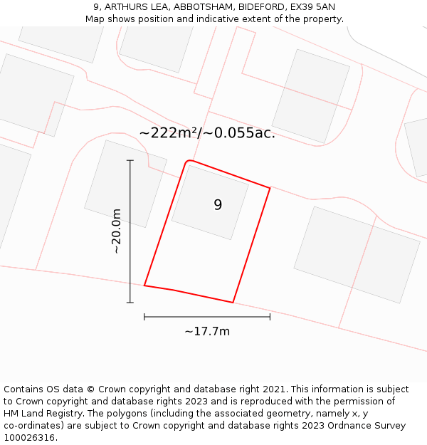 9, ARTHURS LEA, ABBOTSHAM, BIDEFORD, EX39 5AN: Plot and title map