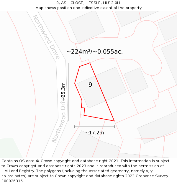 9, ASH CLOSE, HESSLE, HU13 0LL: Plot and title map