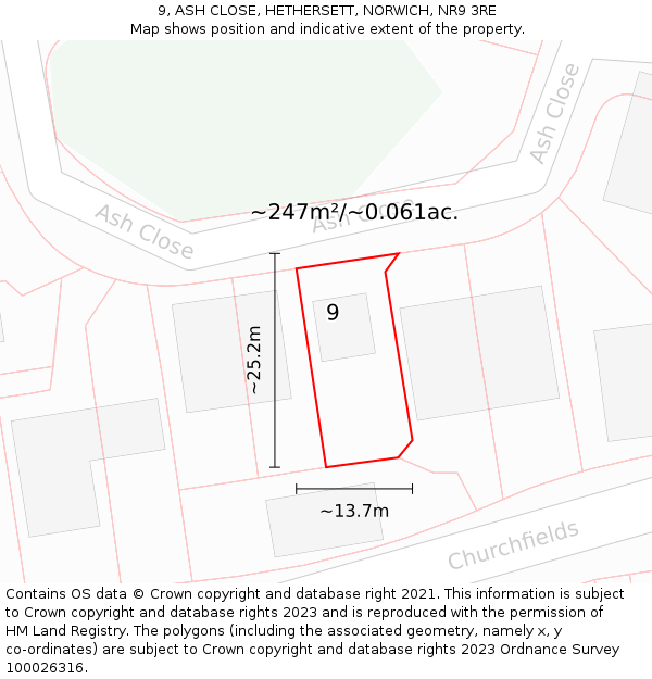 9, ASH CLOSE, HETHERSETT, NORWICH, NR9 3RE: Plot and title map