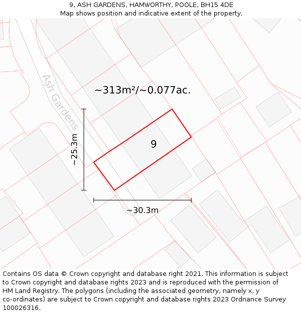 9, ASH GARDENS, HAMWORTHY, POOLE, BH15 4DE: Plot and title map