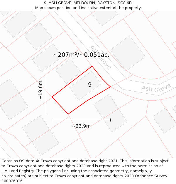 9, ASH GROVE, MELBOURN, ROYSTON, SG8 6BJ: Plot and title map
