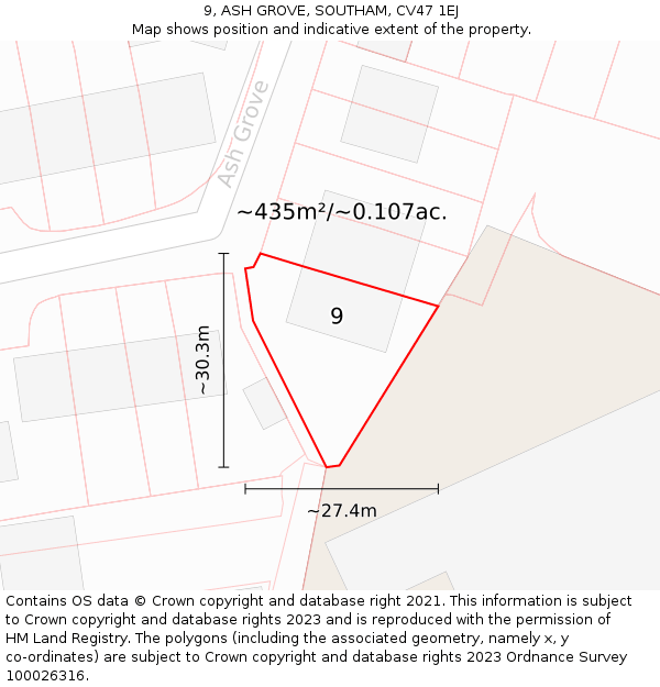 9, ASH GROVE, SOUTHAM, CV47 1EJ: Plot and title map