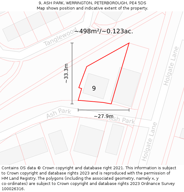 9, ASH PARK, WERRINGTON, PETERBOROUGH, PE4 5DS: Plot and title map