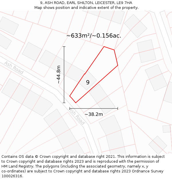 9, ASH ROAD, EARL SHILTON, LEICESTER, LE9 7HA: Plot and title map