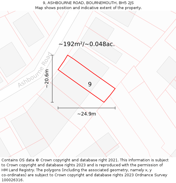 9, ASHBOURNE ROAD, BOURNEMOUTH, BH5 2JS: Plot and title map