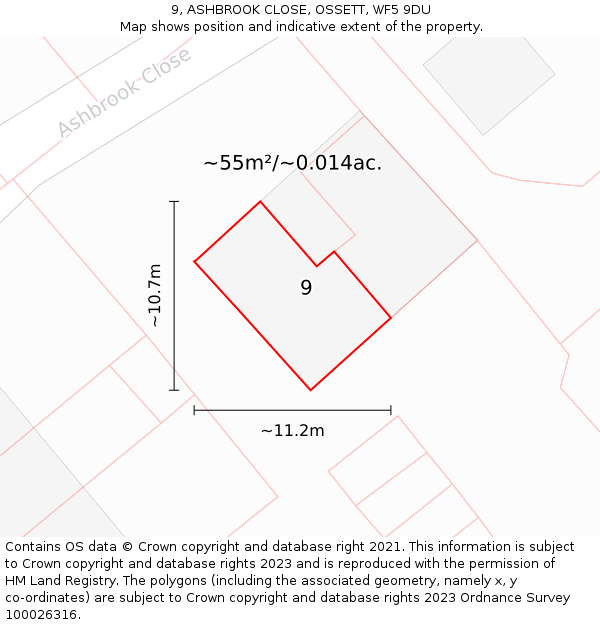 9, ASHBROOK CLOSE, OSSETT, WF5 9DU: Plot and title map