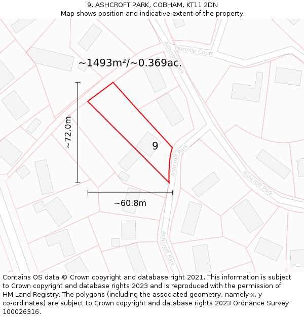 9, ASHCROFT PARK, COBHAM, KT11 2DN: Plot and title map
