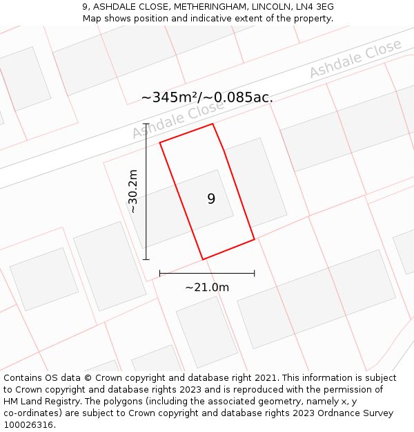 9, ASHDALE CLOSE, METHERINGHAM, LINCOLN, LN4 3EG: Plot and title map