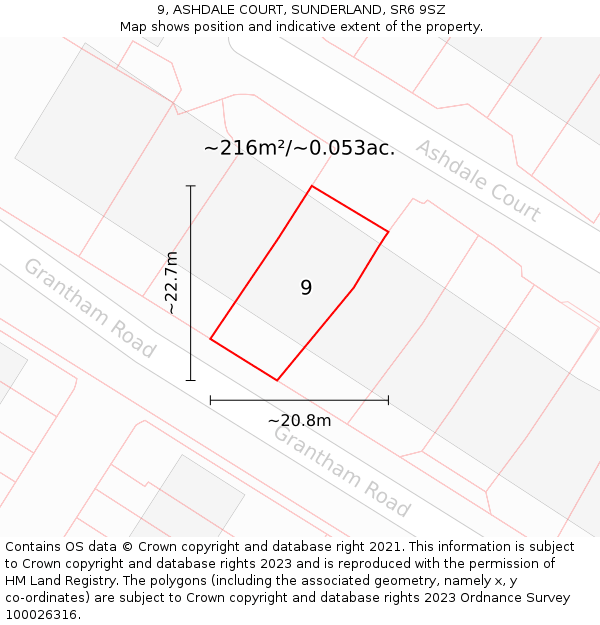 9, ASHDALE COURT, SUNDERLAND, SR6 9SZ: Plot and title map