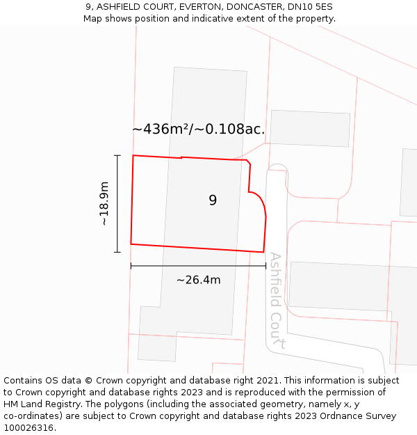 9, ASHFIELD COURT, EVERTON, DONCASTER, DN10 5ES: Plot and title map