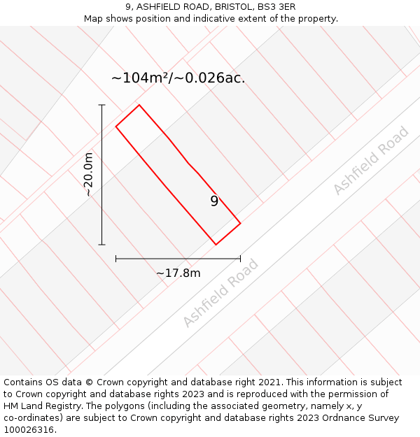 9, ASHFIELD ROAD, BRISTOL, BS3 3ER: Plot and title map