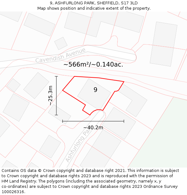 9, ASHFURLONG PARK, SHEFFIELD, S17 3LD: Plot and title map