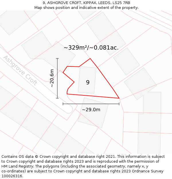9, ASHGROVE CROFT, KIPPAX, LEEDS, LS25 7RB: Plot and title map