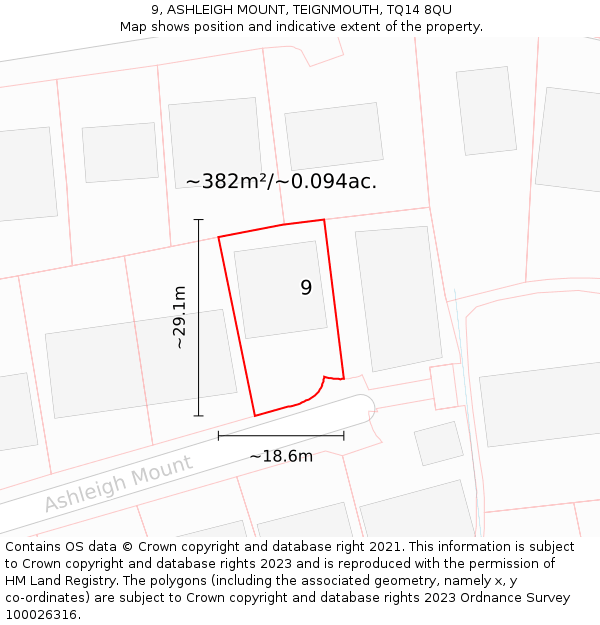 9, ASHLEIGH MOUNT, TEIGNMOUTH, TQ14 8QU: Plot and title map