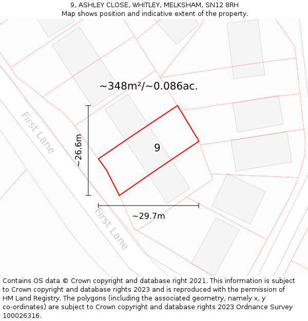 9, ASHLEY CLOSE, WHITLEY, MELKSHAM, SN12 8RH: Plot and title map