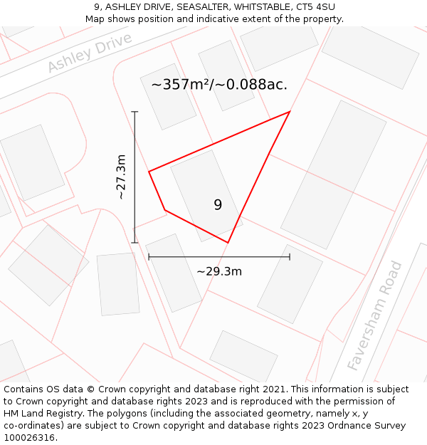 9, ASHLEY DRIVE, SEASALTER, WHITSTABLE, CT5 4SU: Plot and title map