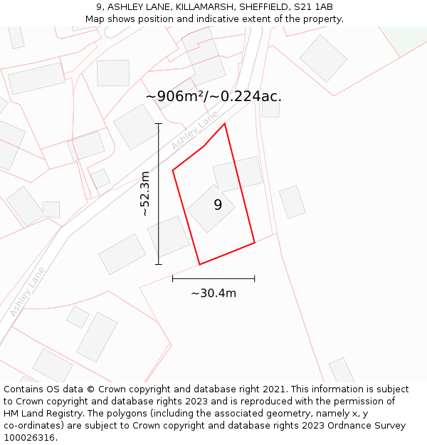 9, ASHLEY LANE, KILLAMARSH, SHEFFIELD, S21 1AB: Plot and title map