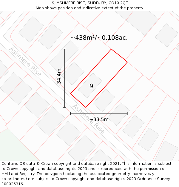 9, ASHMERE RISE, SUDBURY, CO10 2QE: Plot and title map