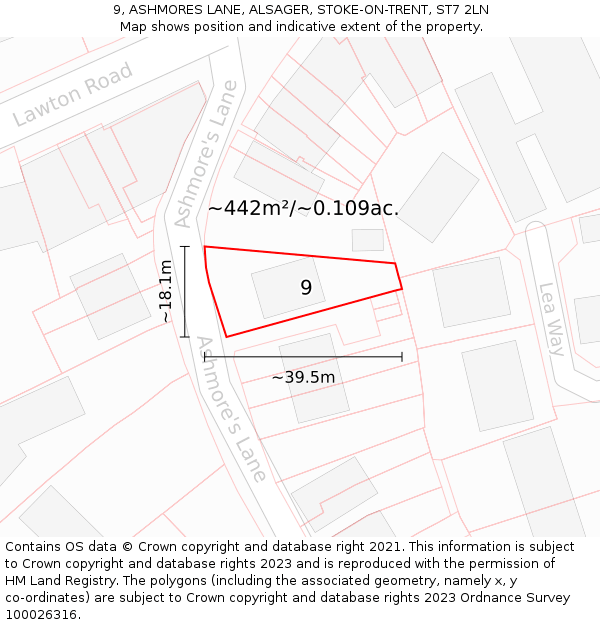 9, ASHMORES LANE, ALSAGER, STOKE-ON-TRENT, ST7 2LN: Plot and title map