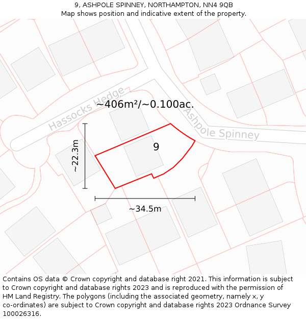 9, ASHPOLE SPINNEY, NORTHAMPTON, NN4 9QB: Plot and title map