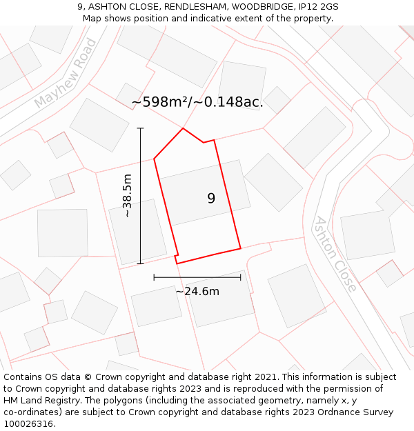 9, ASHTON CLOSE, RENDLESHAM, WOODBRIDGE, IP12 2GS: Plot and title map