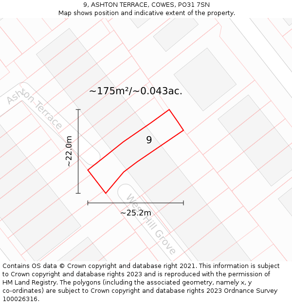 9, ASHTON TERRACE, COWES, PO31 7SN: Plot and title map